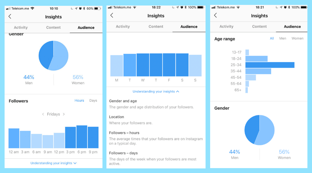 Instagram account insights charts